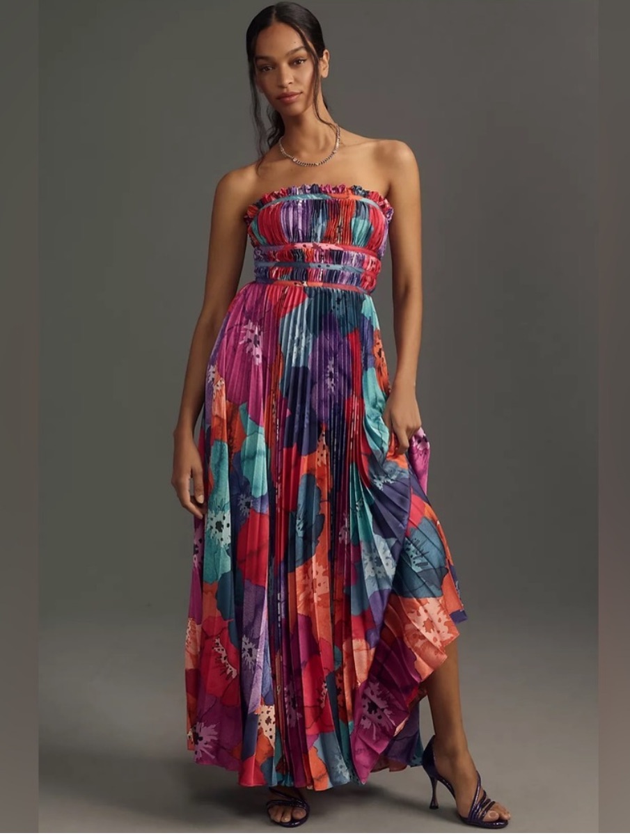 Anthropologie Hutch Sabine Strapless Pleated Maxi Dress Size 12 Nwt